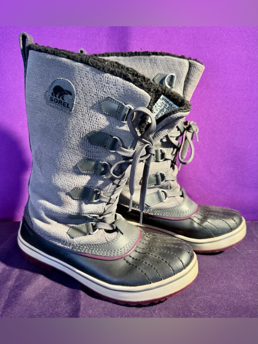 Sorel Gray and Black Lace-Up Winter Boots